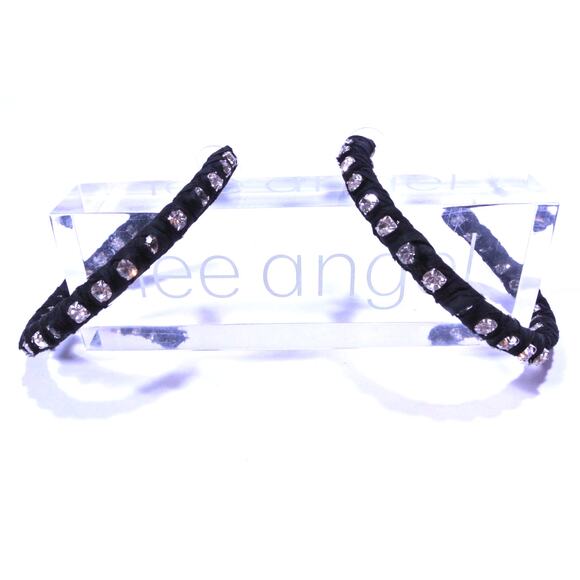 Neiman Marcus Lee Angel Women's Black Wrapped Crystal In and Out Hoops NWT 168 - Picture 7 of 10